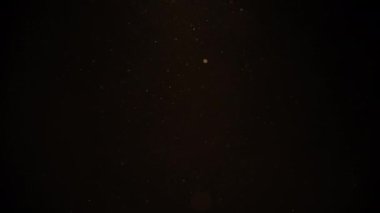 Siyah arka planda havada yüzen altın renkli parçacıklar. Yavaş çekim. 