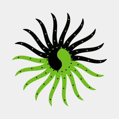 Güneş ışını vektör çizimi. Gündoğumu kavramsal mandala tasarımı. Siyah ve yeşil şekilli desenler. Duvar seramikleri ve fayans vektör tasarımı. Lüks Mandala tasarımı. 