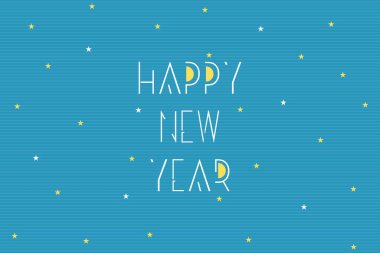 Mutlu yıllar tipografi metin vektör tasarımı. Mavi arka planda mutlu yıllar..