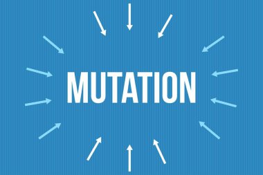 Mavi arkaplan dizaynında mutasyon tipografisi. Mutasyon metin posteri, afiş ve tişört tasarımı