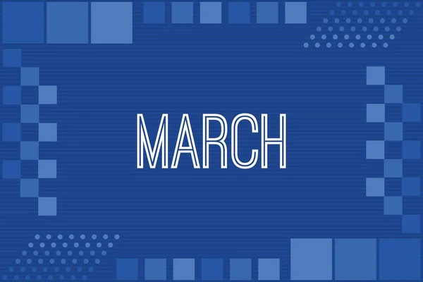 March typography on blue luxury frame background design. Calendar conceptual vector design.