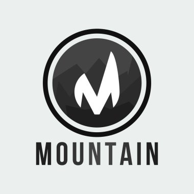 Dağ kavramsal vektör logosu çizimi. M harfi logot simgesi tasarımı. Dağ logo vektör illüstrasyonu.