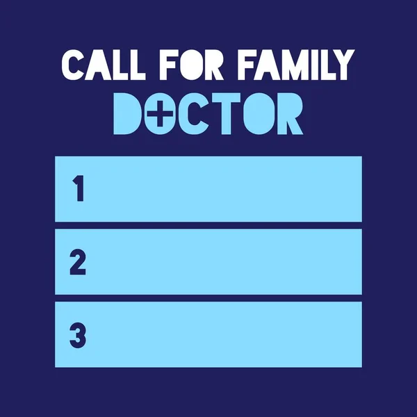 Scrie Bilet Care Arată Call Family Doctor Listă Medicul Familie — Vector de stoc