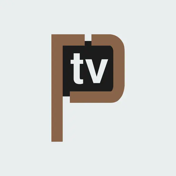 テレビ用Pレターコンセプトロゴ Ptvレターマーク象徴的なロゴベクトルイラスト ロゴベクトルデザイン — ストックベクタ