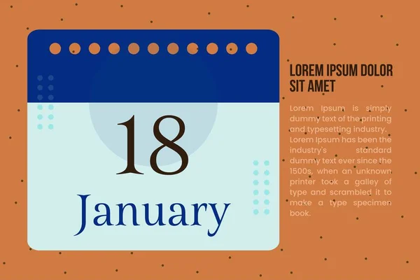 18 January Calendar day template design with title, and paragraph. Calendar conceptual vector illustration.