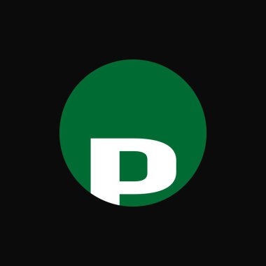 P harfi ikonik logo vektör çizimi. Dairesel şekil vektör tasarımlı P düz logosu. 
