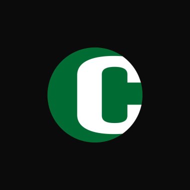 C harfi simgesel yuvarlak logo vektör çizimi. Beyaz ve yeşil kavramsal logo tasarımı