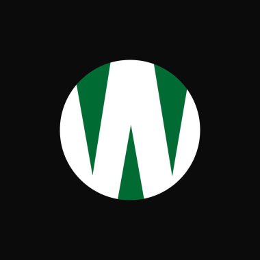 W harfleri sembolik yuvarlak logo vektör çizimi. Beyaz ve yeşil kavramsal logo tasarımı.