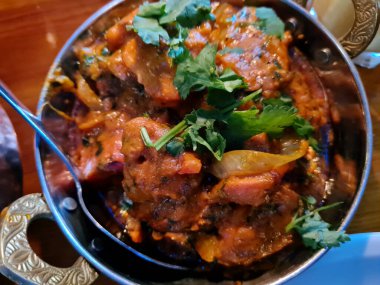 Delicious meat cooked food for dinner. Tasty and spicy food for meal