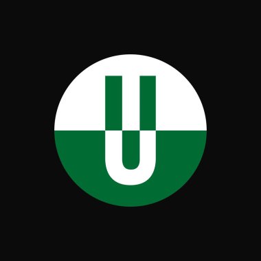 U harfleri logo tasarımı. Yeşil ve beyaz kavramsal ikonik marka logo vektörü çizimi.