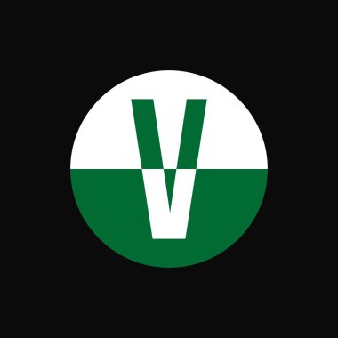 V harfli logo tasarımı. Yeşil ve beyaz kavramsal ikonik marka logo vektörü çizimi.