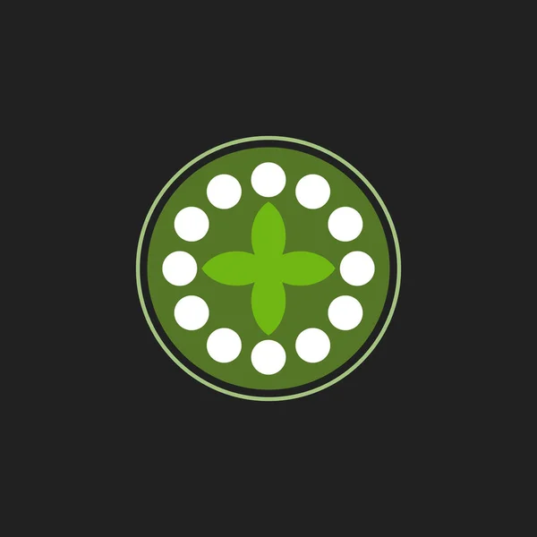 Feuille Verte Avec Illustration Vectorielle Logo Insigne Forme Circulaire Nature — Image vectorielle