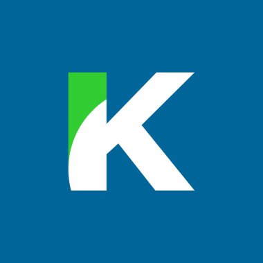K harfi logo vektör tasarımı. Beyaz ve yeşil konsept ikonik marka logo tasarımı. K harfi metin vektör illüstrasyonu