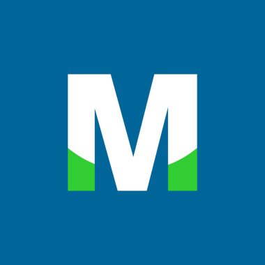 M harfi logo vektör tasarımı. Beyaz ve yeşil konsept ikonik marka logo tasarımı. M harfi metin vektör illüstrasyonu