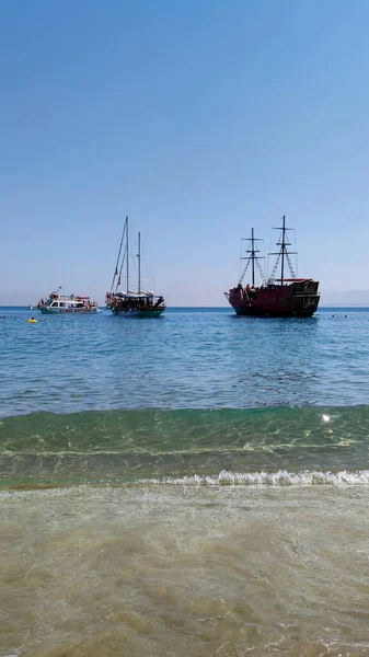 Вид Пляжа Яхты Средиземном Море Летом — стоковое фото