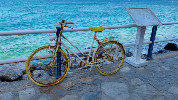 Rusted Bicycle Parked Embankment — Foto Stock