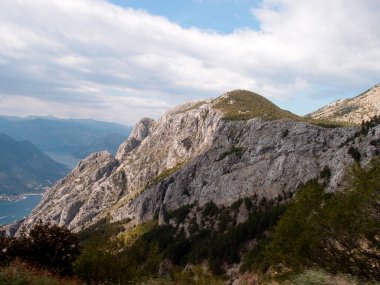 Ağaçlı, dağlı güzel bir dağ manzarası.