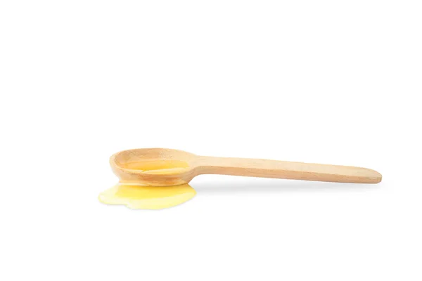 Wooden Spoon Horizontal Position White Background — Fotografia de Stock