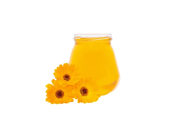 Isolate Jar Honey Three Flowers — Zdjęcie stockowe