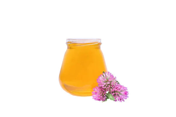 isolate jar with honey and three clover flowers