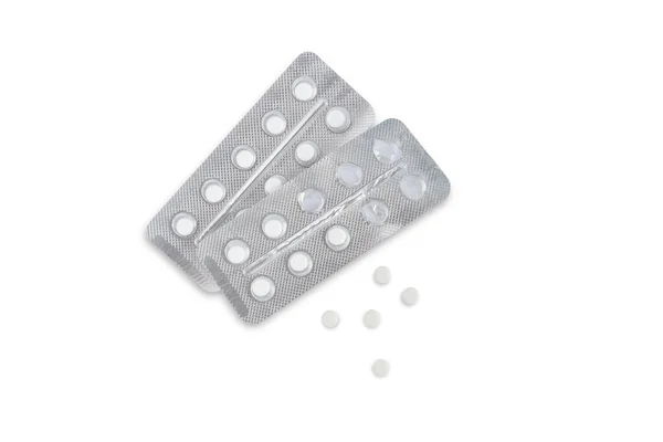 Two Blisters Pills Five Pills Nearby White Background — Stockfoto