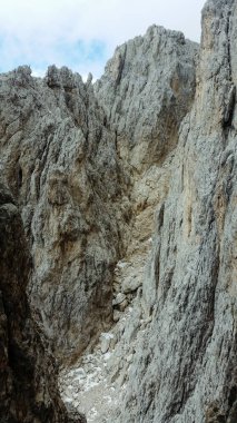 Mount Catinaccio d'Antermoia. Mountains in the Dolomites. Climbing on via ferratas. Catinaccio mountain group.