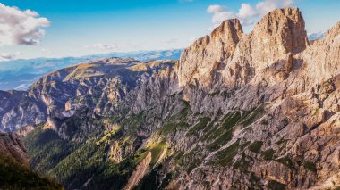 Mount Catinaccio d'Antermoia. Mountains in the Dolomites. Climbing on via ferratas. Mountain panorama in Italy. Catinaccio massif.