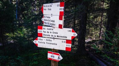 Mountains in the Dolomites. Camping in the Dolomites. Contrin chalet in the mountains. Way to marmalade. Turn signal for marmalade.