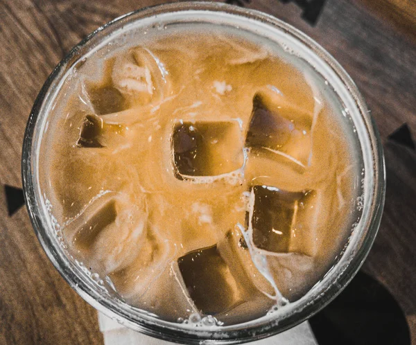 Iced Coffee Glass Caffe Latte Ice Cubes — Stock Photo, Image