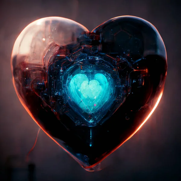 The cybernetic heart of the robot. Illustration of a mechanical heart.