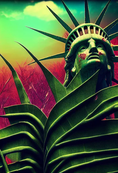 Statue of Liberty in a post-apocalyptic world. Statue of Liberty in a green arrangement