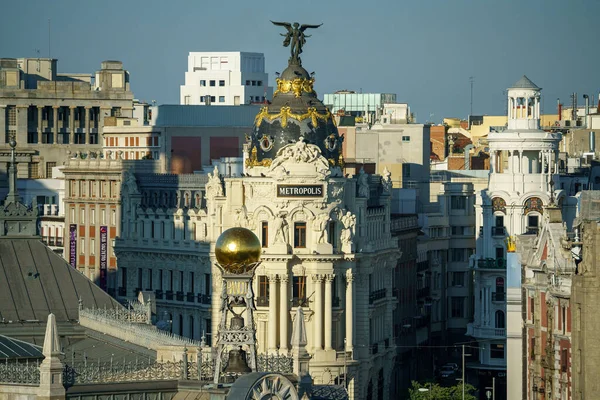 View City Madrid Alcal Street Gran Street Sunny Day Clouds — стоковое фото