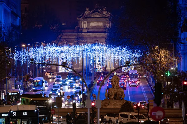 Navidad Ciudad Madrid Con Iluminación Decoración Típica — Foto de Stock