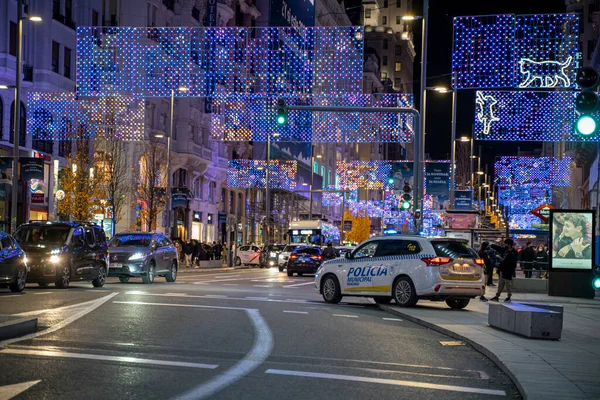 Kerst Stad Madrid Met Verlichting Typische Decoratie — Stockfoto