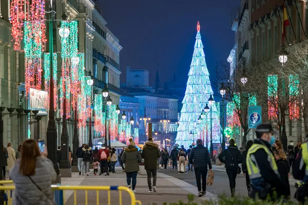 Christmas Puerta Del Sol City Madrid Lighting Typical Decoration Clock —  Fotos de Stock