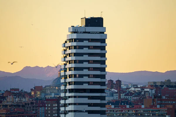 Vista Panorámica Ciudad Madrid Durante Una Puesta Sol Techos Horizonte —  Fotos de Stock