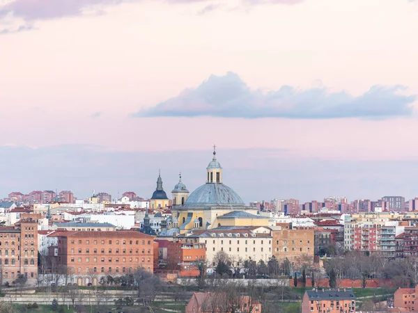 View Buildings Madrid Beginning Sunset Some Beautiful Clouds Church San — стоковое фото