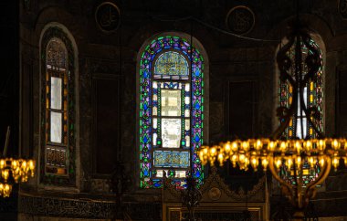 Interior of the Hagia Sophia Mosque in the city of Istanbul in Turkey