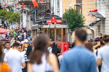 Nostalgic and historic red Taksim tram in Istanbul