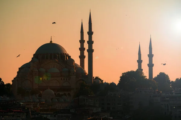 Mesquita Suleiman Durante Pôr Sol Ponte Galata Cidade Istambul Turquia — Fotografia de Stock