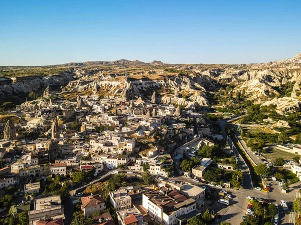 Aerial Photos City Goreme Cappadocia Turkey Sunny Day Clear Clouds — 스톡 사진