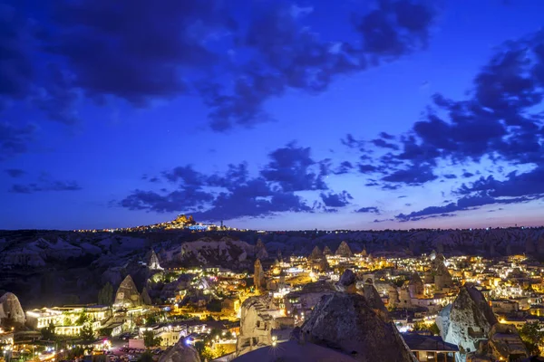 Night Photography City Goreme Turkey Artificial Lighting Blue Purple Sky —  Fotos de Stock