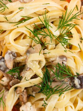 pasta with mushrooms food for lunch or dinner healthy food closeup top view background