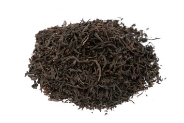 Black tea loose leaf close up top view background