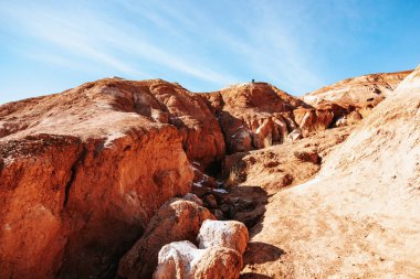 Mountain landscapes with beautiful views of red rocks and peaks in Altai in autumn