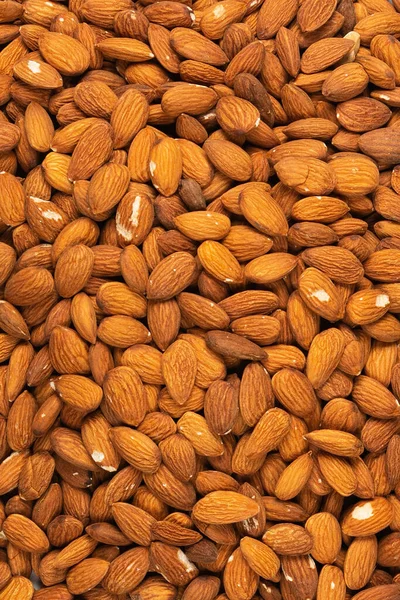 Peeled Fresh Golden Almond Nuts Close Bulk Top View Background — Stockfoto
