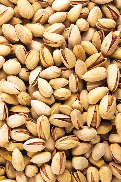 Fresh Golden Pistachios Nuts Close Bulk Top View Background — Fotografia de Stock