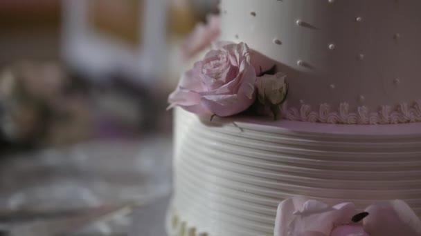 Крупный план чудесного свадебного торта — стоковое видео