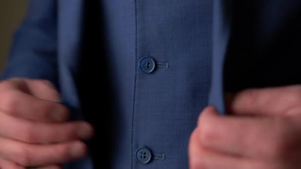 Close Up of Man Buttoning Blue Coat, Wedding 4k — Vídeos de Stock