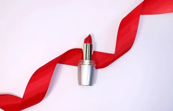 Top View Single Tube Red Lipstick — Stock Photo, Image